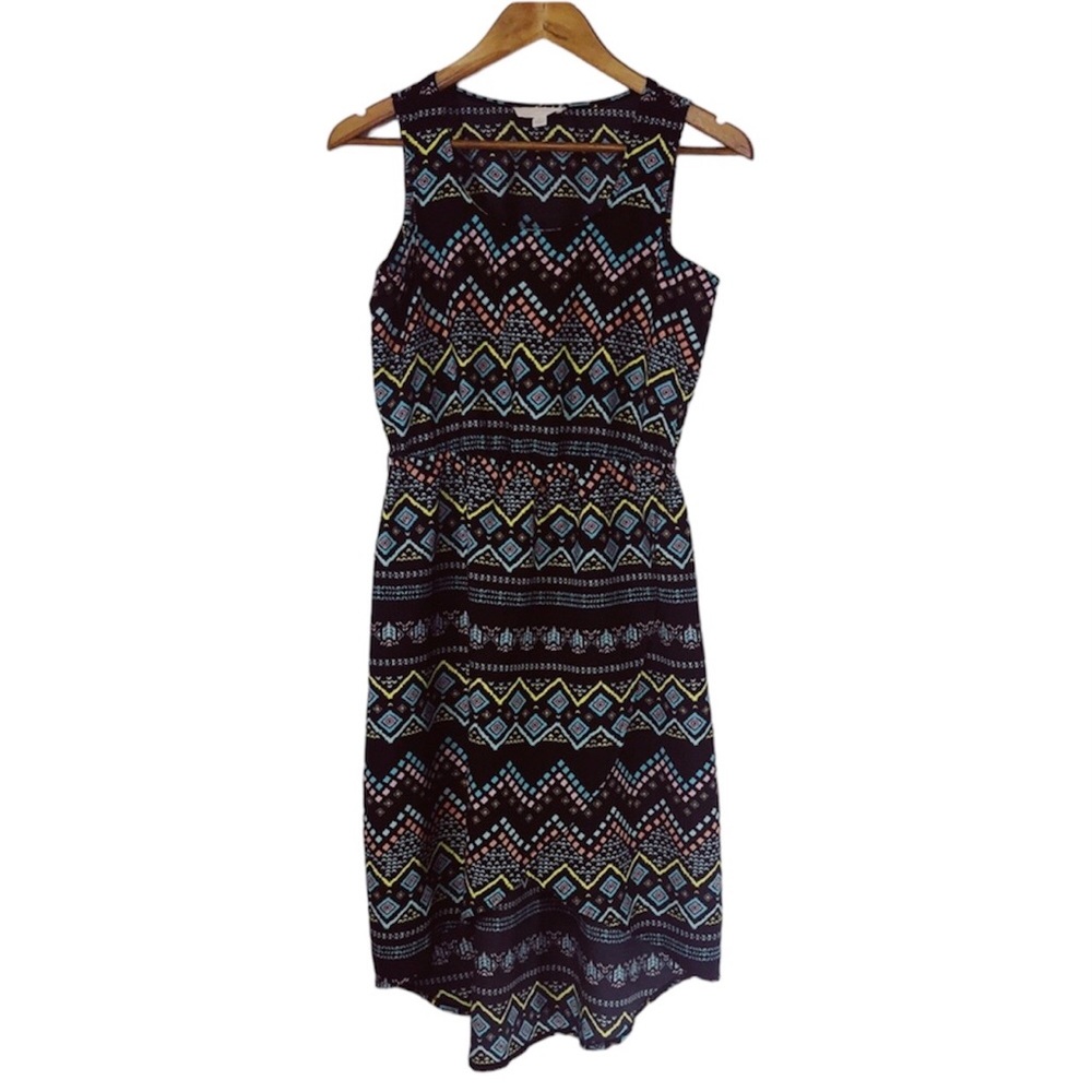 Pink Rose Black Multicolored Dress with High Low Tulip Hem Size M